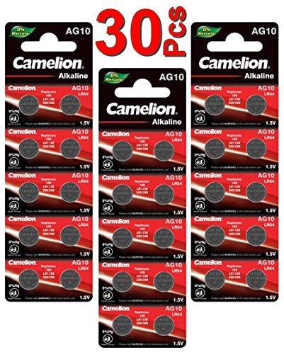 LOT en Paquet 30 Piles Bouton alcaline LR1130 AG10 Liseuses, Montres, calculatrices, caméras, pointeurs sans Mercure