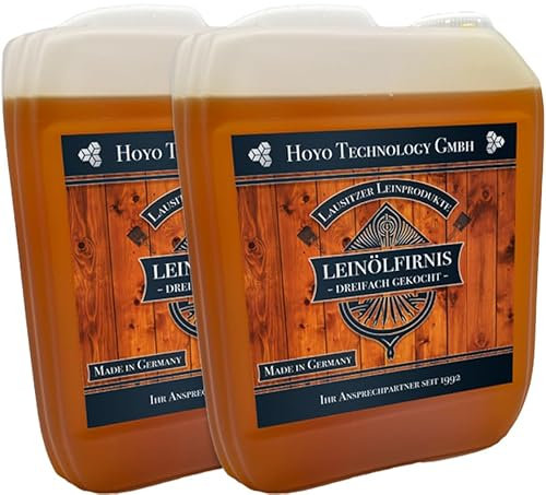 Hoyo Technology GmbH 10 Liter Leinöl Firnis (2 x 5 Liter) Lausitzer Leinölfirnis für Holzschutz dreifach gekocht und harzfrei