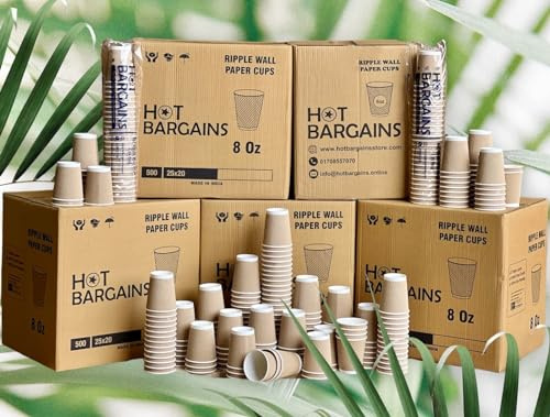 HOT BARGAINS Kraft Paper Coffee Cups 8oz/230ml, Pack of 1000, Triple Wall Insulated Hot Drink Cups