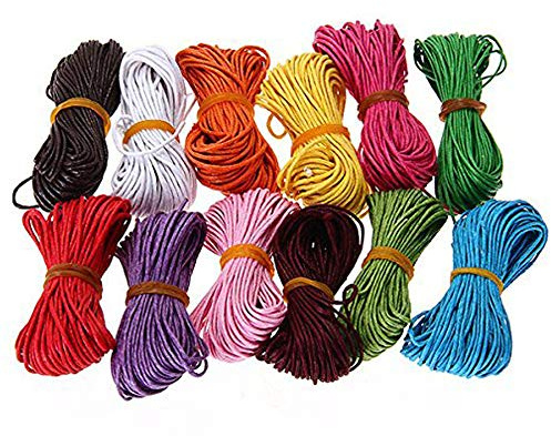 Anjing Cuerdas de algodón Encerado para Manualidades, Collares y Pulseras, 12 Colores al Azar