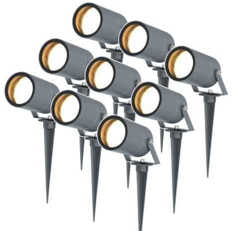 HOFTRONIC - 9er Spikey LED Strahler mit Erdspieß 4 Watt 345lm 2700K Anthrazit IP64 Wasserdicht Außenlampe für die Beleuchtung von Garten, Terrasse, Pflanzen, Wegen, Teich Außen-Strahler Gartenstahler