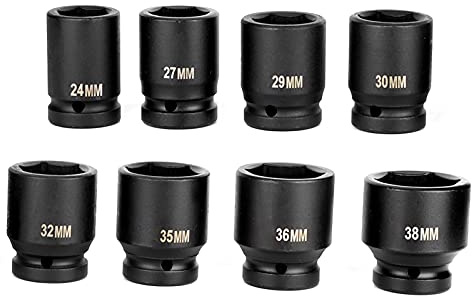 Profi 8-teiliges Schlagschrauber-Nüsse Set, 3/4 Zoll Kraft-Steckschlüssel-Einsätze, 24-38 mm Schlagnuss-Satz für Schrauben