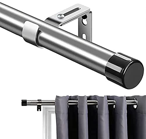 Edelstahl Gardinenstange, 76-198cm Verstellbar mit Finials, Dekorativ für Küche & Schlafzimmer, Silber