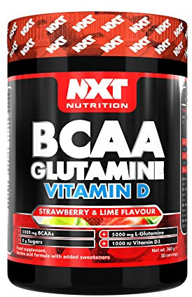 NXT Nutrition BCAA, Glutamine & Vitamin D | BCAAs Amino Acids with Vitamin D3 and L-Glutamine - for Recovery, Gut Health and Muscle Protein Synthesis | 360g - 30 Servings (Strawberry Lime)