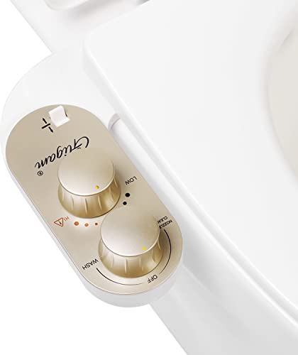 GLIGAM Bidet-Aufsatz für WC, warmes Wasser, ultradünnes Bidet, heiß und kalt, nicht-elektrischer Bidet-Aufsatz für Front-/Hinterwäsche, Druck- und Winkelsteuerung, einfach zu installieren | Ultradünnes Bidet, nicht elektrisch, mit selbstreinigenden Düsen, auslaufsicher, einstellbare Druckregelung und Winkelregler