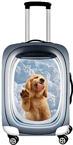 Hiseng Elastisch Kofferhülle Kofferschutzhülle 3D Druck Koffer Schutzhülle Kofferüberzug Luggage Cover Reisetrolleyabdeckung für 18-32 Zoll Koffer (Hund,L (26-28 Zoll))