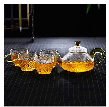 BEZAX Teekanne Glas-Teekanne Filter Haushalt Klarglas-Teekanne Hochtemperatur-Brüh-Teemaschine Blumen-Teekanne Tee-Set (Size : A400ml+2cup)