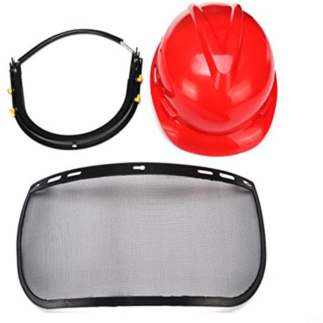 Copertura per casco di sicurezza per motosega, colore rosso, protezione forestale con visiera a rete, per tosaerba trimmer