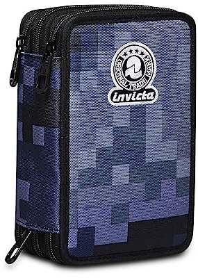 Invicta Federmäppchen, Mäppchen, mehrfarbig, Federtasche für Schreibwaren, Etui mit Stiften, Kugelschreiber, & mehr, 3 Fächer, Mädchen & Jungen, Schule - Grundschule, XXL, PIXEL