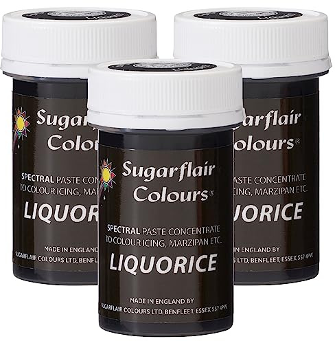Sugarflair Spectral Liquorice Black Food Colouring Paste, Highly Concentrated for Use with Sugar Pastes, Buttercream, Royal Icing or Cake Mix, Vibrant Colour Dye - 25g (Pack of 3)