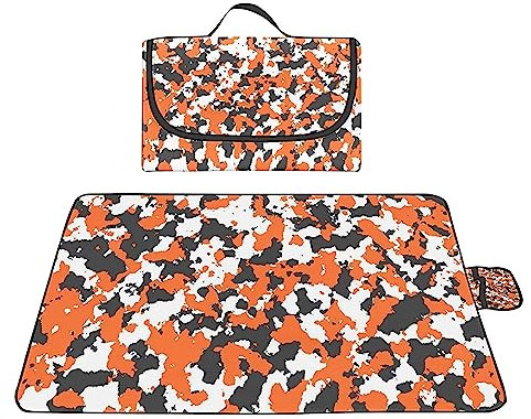 Picknickdecke 200x300cm,XXL Picknickdecke mit Wasserdichter Unterseite,Outdoor Stranddecke Sandfrei,mit Tragegriff Faltbare Picnic Blanket für Camping,Strand,Park,Familie,Konzerte Orange grau abstrakt