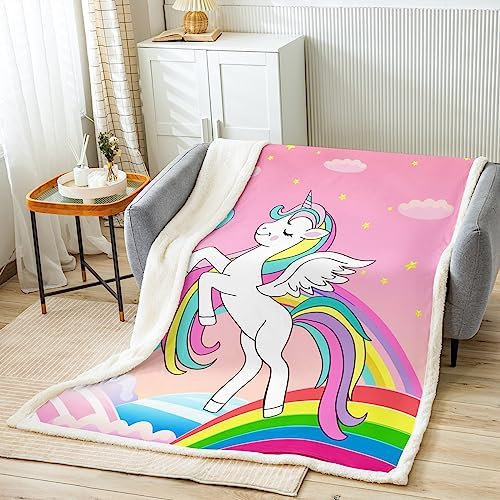 Mädchen Einhorn Kuscheldecke Niedlich Einhorn Decke 130x150cm Regenbogen Star Fantasie Wohndecke für Kinder Magisch Einhorn Couchdecke Fee Traumhaft Pferd Dekor Leicht Flanell Fleecedecke