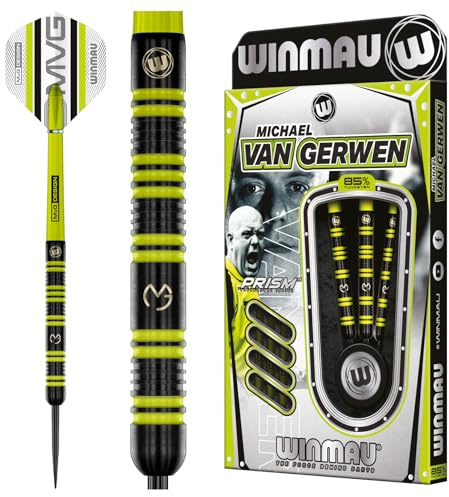 WINMAU – Michael Van Gerwen – MvG – 85% Pro-serien 23 g – 85% volfram – professionellt dartset med dartflyg och dartaxlar (stammar)