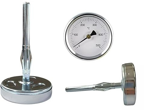 FIGEVIDA Termometro 0-500° Gradi per Forno a Legna, Barbecue. Lunghezza Sonda 100 mm, Diametro Cassa 63 mm, Bloccaggio Molla Coop, Protezione IP31, Gradi di Precisione CL.2