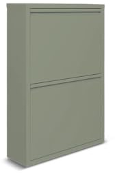 WDMT Metall-Schuhschrank 2-Türen - 50 x 15 x 71,5 cm - Platzsparendes und Stilvolles Schuhregal - Moderne Schuhschränke - Schuhaufbewahrung - Grün