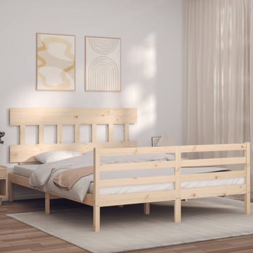 ZQQLVOO Bettgestell Familienbett Palettenbett Massivholzbett mit Kopfteil 160x200 cm