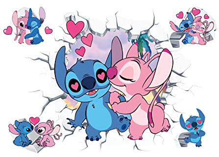 3D Stitch Anime Wallpaper Wall Decals Sticker for Kids Bedroom,Kids Baby Nursery Wall Decoration,Cartoon Poster Sticker Decor