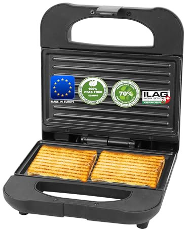 Emerio Paninigrill - Paninigrill | Made in Europe | Rivestimento antiaderente senza BPA e PFAS di ILAG (Xeradur 2) | realizzato in circa il 70% plastica riciclata, molto sostenibile, 700 W | ST-130038