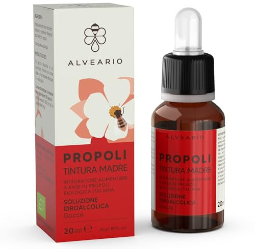 ALVEARIO Propoli tintura madre - Integratore Alimentare a base di propoli Biologica, estratto integrale, sollievo per mal di gola forte, tosse grassa, secca e raffreddore - 20ml