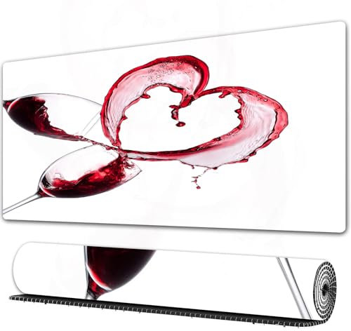 EOMKSE Mauspad Verlängertes großes Mauspad Schreibtischauflage,genähte Kanten Mauspad,Gummibasis,Herz mit verschüttendem Rotwein in Gläsern, Romantisches Liebeskonzept zum HEI,Gaming-Mauspad,40x75 cm