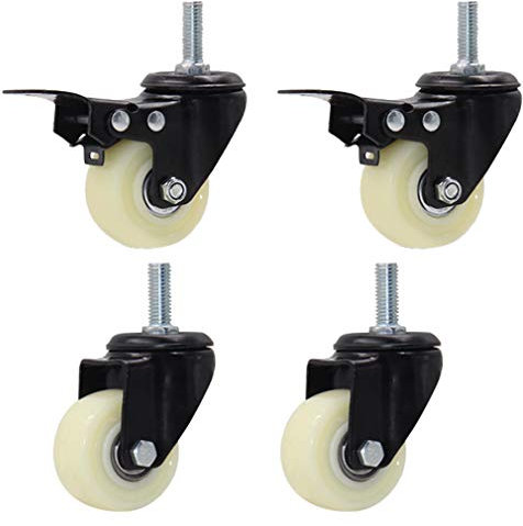 4er-Pack Lenkrollen, Möbelrollen aus Nylonmaterial, Gewindestangenmontage M8/M10, Weiß, Geräuschlos, Tragkraft 120 kg, für Stuhl, Tisch, Blumenständer