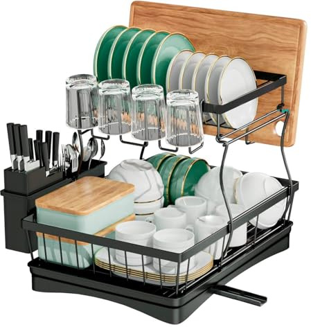 edihome, Escurreplatos sobre Fregadero, Escurridor de Platos, Acero Inoxidable, Bandeja Antigoteo y Boquilla de Drenaje, Drying Rack, para Ollas Cocina, Vajilla, Escorredor de Louça (2 Niveles)