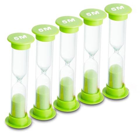 5 Minute Sand Timer for Kids, Safe Plastic Hourglass, Toothbrush Timer, Green Sand Timers for Learning, Cooking, and Games, Ideal for Classroom and Home Use