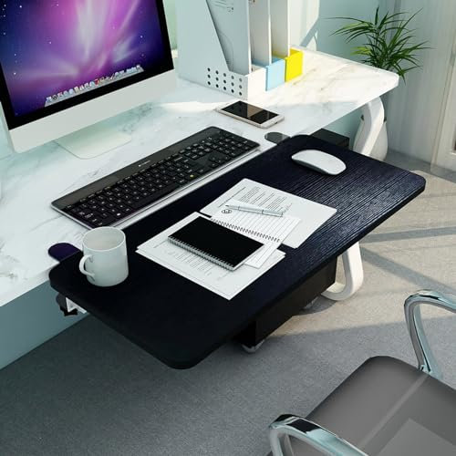 SFNIOKFG Schreibtischverlängerung aus Holz, 55/65/75 x 25 cm, ergonomische Tastaturablage, Erweiterung für zusätzlichen Platz, Klappplatte für Computertastaturständer/Schwarz/65 x 25 cm