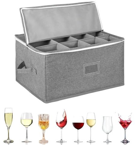 Iouyjiu Glassware Storage Box, Wine Glass Storage, Cup Storage Organizer, Storage Containers with Dividers, Moving Supplies Storage, Buffet Table Storage, Storage Box with Dividers for Buffet Table