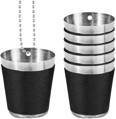 Stainless Steel Shot Glasses, Necklace with Beaded Chain, Portable Stainless Steel Wine Glasses Set of 6 for Bachelor, Irish Festival