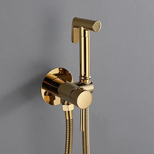 Wall Mounted Toilet Shower Spray Mixer Set Gold hot and Cold Bidet Sprayer kit for Toilet with Shower Hose Bidet Attachment Faucet Sprayer kit for Toilet