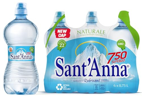 Sant'Anna Still Mineral Water - Sports Cap, 25.4 Fl Oz (6-Pack) | Pure Italian Alps Mountain-Fresh Drinking Water | Natural Functional Drink | Sodium-Free Mineral in BPA-Free Bottles