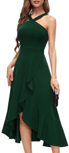 Bbonlinedress Cocktailklänningar med halterneck, klänning för bal, formella tillfällen, bröllop och brudtärna, festklänning, maxiklänning med volanger, Hi-Lo