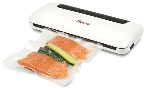 Girmi VT52 Macchina per Sottovuoto, 100 W, Barra Saldante da 4 mm, Sigillatrice da sottovuoto da 70 kPa, Pannello Soft-Touch, Funzionamento Automatico, Incluse 5 Buste da 20x30 cm, Bianco