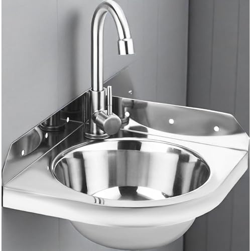 Lavandino Triangolare in Acciaio Inox Per Montaggio a Parete, Lavabo Angolare in Acciaio Inox Per Camper, Roulotte, Barca, Cucina (argento,10.2 inch / 26 cm)