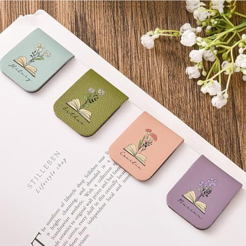 Leder-Lesezeichen mit Geburtsblume, personalisierbares magnetisches Leder-Lesezeichen, individueller Name, Geburtstagsgeschenk für Buchliebhaber (Stil 1)