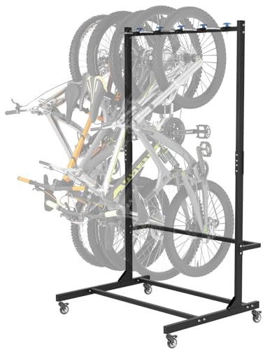 Kinchoix Freestanding Bike Rack with Caster Vertical Bike Storage Stand for Garage Indoor Bicycle Organizer Holds Up to 5 Bikes