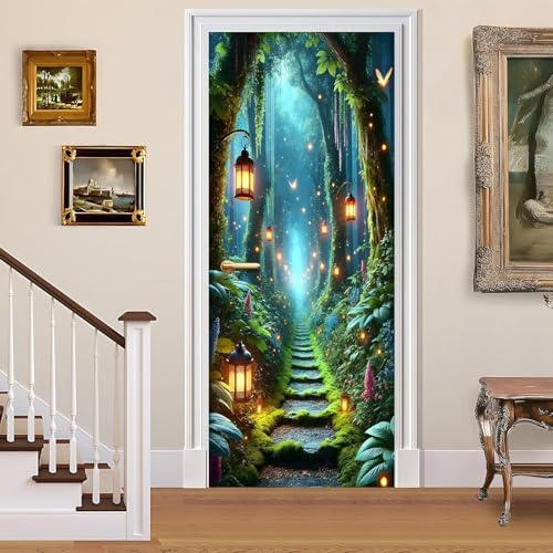 Türtapete Selbstklebend 86x200 cm Zauberwald Traum Türaufkleber 3D entfernbar für schlafzimmer wohnzimmer badezimmer dekoration - türposter wasserdicht