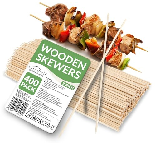 9-Inch (23cm) Wooden Skewers [400 Pack] - FSC-Certified Birchwood BBQ Sticks | Compostable, Food Safe, Eco-Friendly Skewers for Kebabs, Marshmallows, Chicken, Candy Floss, Fire Pits & Camping