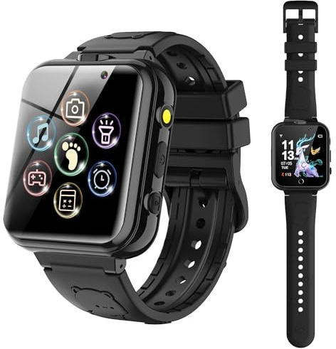 Tzzulsx Montre Connectée Enfant, Montre Intelligente Enfant 26 Jeux, Réveil, Dual Camera, Podomètre, Musique, Enregistreur, Réveil, 4 À 12 Ans Noël Cadeaux d'anniversaire, Jeux Cadeaux