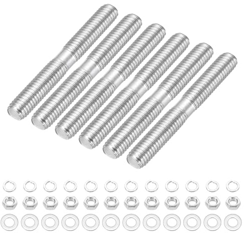 sourcing map Lot de 6 vis à goujons à double extrémité M8 x 60 mm, en acier inoxydable 304 à double filetage avec rondelle d'écrou pour l'entretien de la maison, ancrage structurel, vis de fixation