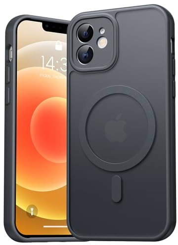 EASDNB für iPhone 12 Hülle für Magsafe mit Kameraschutz, Magnetisch Handyhülle für iPhone 12 Stoßfeste Kratzfeste Durchscheinende Matt Rückseite Schutzhülle für iPhone 12 Case, Schwarz