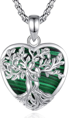 INFUSEU Collier Arbre De Vie Arbre Généalogique Cristal Obsidienne/Cornaline/Améthyste/Pierre de Lune/Malachite/Turquoise Pendentif Guérison Protection Medaillon Bijoux Cadeau Pour Femme
