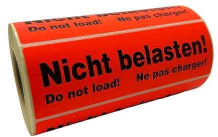 PaperXpert Hinweisetiketten - Nicht belasten | 1 Rolle à 500 Stück | 149 x 48 mm | Leuchtfarbe | Stark haftend | Warnetiketten | Premium Markenqualität – Made in Germany
