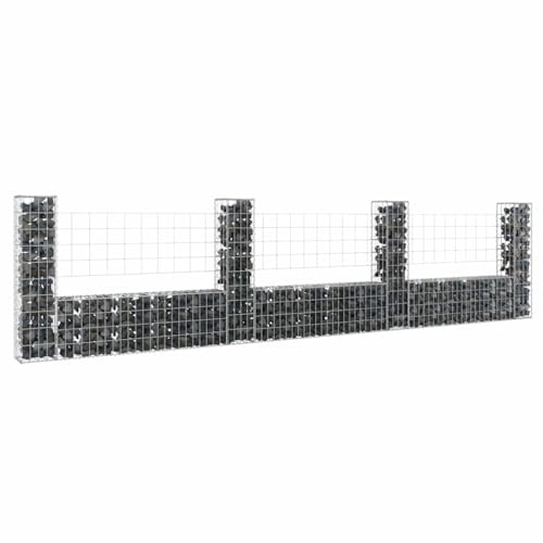 QJBSAVVA Panier gabion en forme de U - 380 x 20 x 100 cm - Argenté - Fer - 3,5 mm - Avec 4 colonnes - Pour clôture de jardin - Design moderne - Pour terrasse, jardin, utilisation commerciale