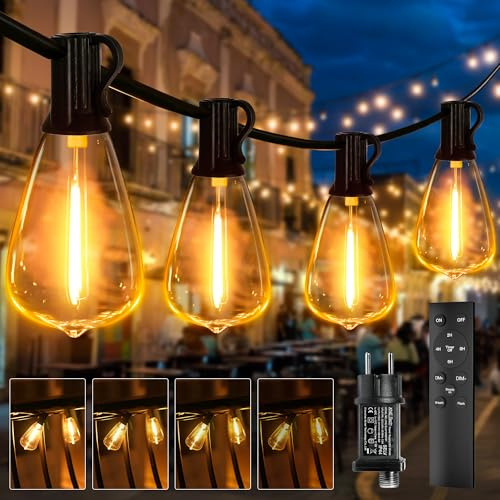 Hopexy Led Lichterkette Außen Outdoor Strom-20M mit Fernbedienung Timer | dimmbar 65ft ST38 Glühbirnen 3 Modi, Lichterketten IP44 Wetterfest für Garten Balkon Terrasse