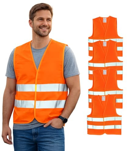 First Aid Only Warnweste Orange (4er-Pack) | Sicherheitsweste für Auto & Fahrrad nach EN ISO 20471:2013 | Reflektierende Weste für Erwachsene, Einheitsgröße, Zertifiziert, waschbar | P-91912 00