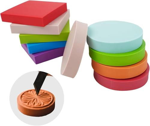 AetherAurora 10 Pièces Tampons en Caoutchouc,5x5x1 cm (Multicolore) | Linoléum en Caoutchouc,Carré et Rond Plaque Linogravure,Gomme à Graver Linogravure pour Projet de Bricolage,Scrapbooking