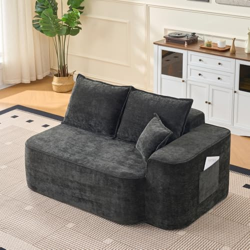 MUZHIXIANG Chaiselong utan montering med kudde mjuk soffa med sidofickor för vardagsrum komfort avkoppling (Black-R)