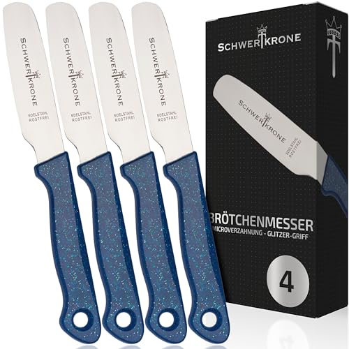 Schwertkrone® Buckelsmesser 4er Set [MADE IN SOLINGEN - DE] - Brötchenmesser - Brotzeitmesser Edelstahl - Frühstücksmesser - Buckelsmesser mit Holzgriff - Messer Olivenholzgriff - Dünnschliff